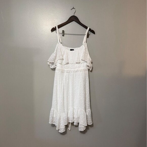 Torrid White Hanky Hem Skater Dress Size 2X Boho Fairy Dots Ruffles - Picture 2 of 9